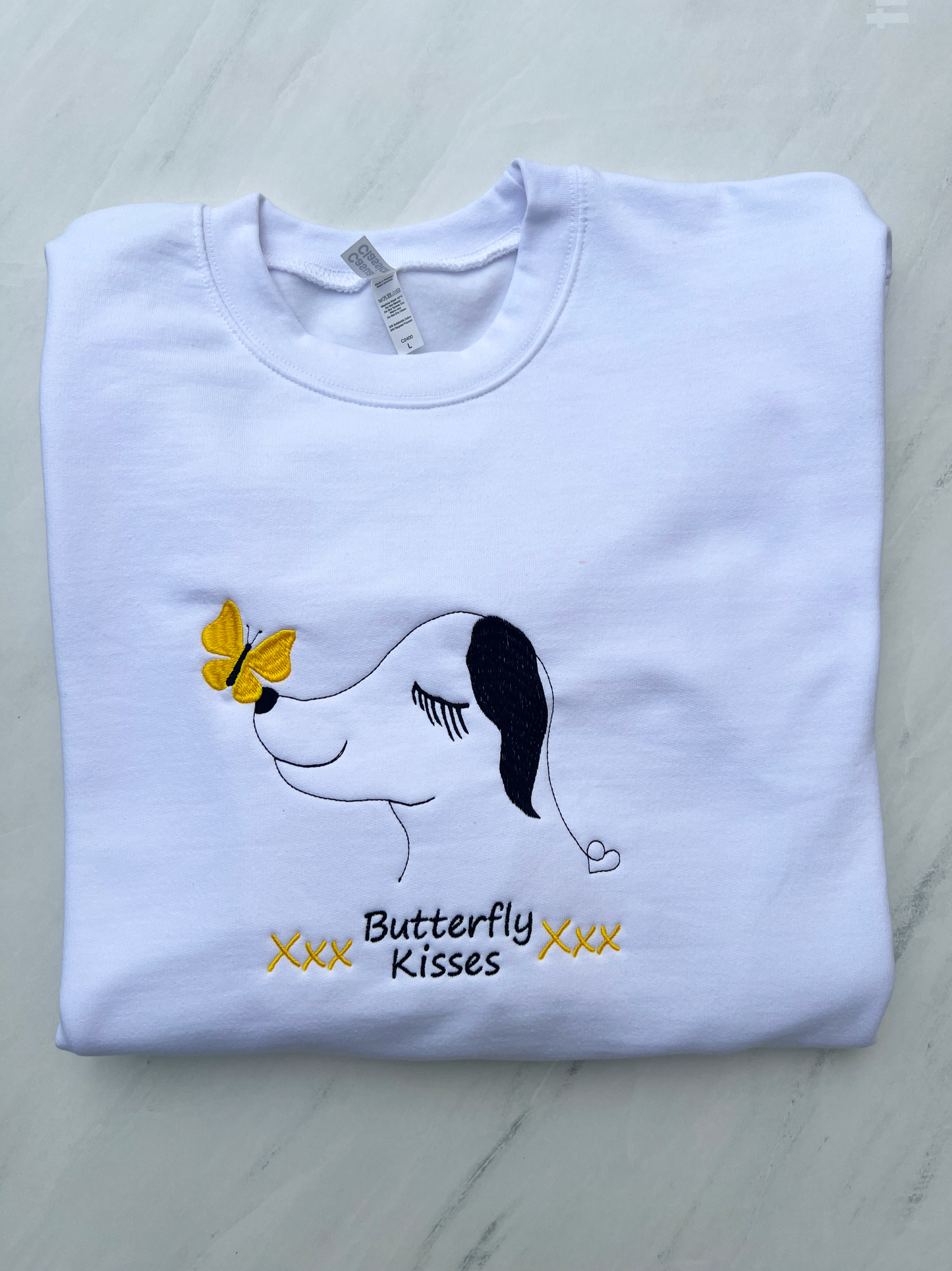 Smiling Dog Sweatshirt - Butterfly Kisses